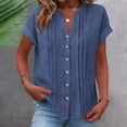 thumbnail image 7 of Xdegoge Blouses for Women V Neck Three Quarter Sleeve Casual Dressy Loose Fit Button Down Pintuck Detail Solid Lightweight Flowy Spring Summer Tops Shirts, 7 of 7