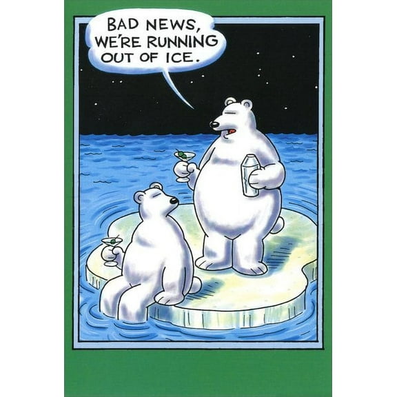 Nobleworks Running Out of Ice Funny / Humorous Bear Christmas Card (1 card/1 envelope)
