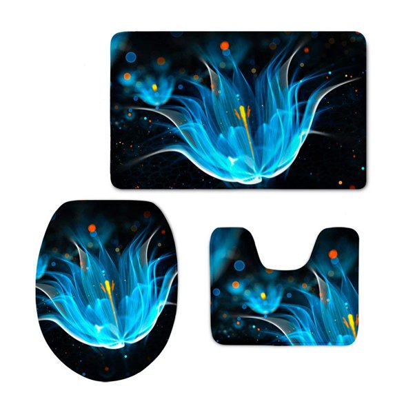 GOHAO Jinse-floral170 3 Piece Bathroom Rugs Set Bath Rug Contour Mat and Toilet Lid Cover