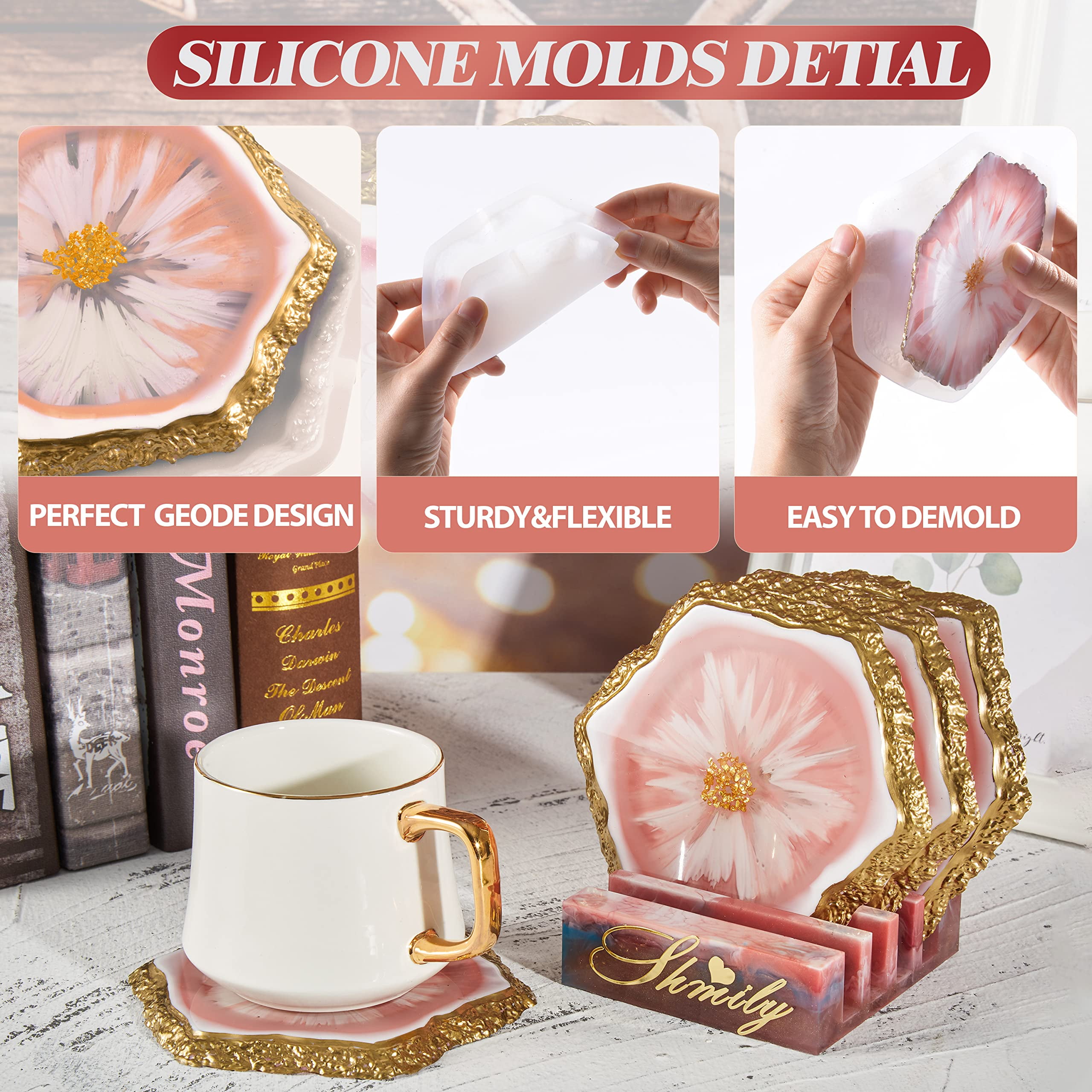 Yesland Silicone Resin Coaster Molds - 8 Pcs Geode Agate Molds & Epoxy  Resin Molds - for Faux Geode Agate Slice Coasters