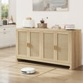 thumbnail image 1 of Farmhouse style 61" Rattan Buffet Cabinet - Farmhouse Storage Sideboard with 4 Doors & Adjustable Shelves, Woven Console Table for Dining Room, Living Room, Entryway, 1 of 8