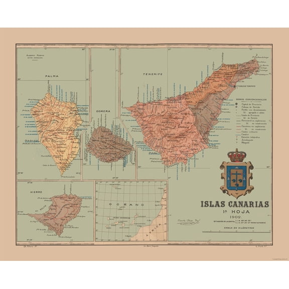 Historic Map - Canary Islands 1902 Africa Spain - Martine 1904 - Vintage Wall Art