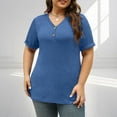 thumbnail image 7 of Horkkom Plus Size Tops for Women Summer Solid Color Short Sleeve Tops Button V Neck Loose Tunic Tops Blue 2XL, 7 of 7