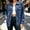 Blue, variant on Women's Denim Jacket Oversized Frayed Hem Jean Trucker Jacket Black XXL