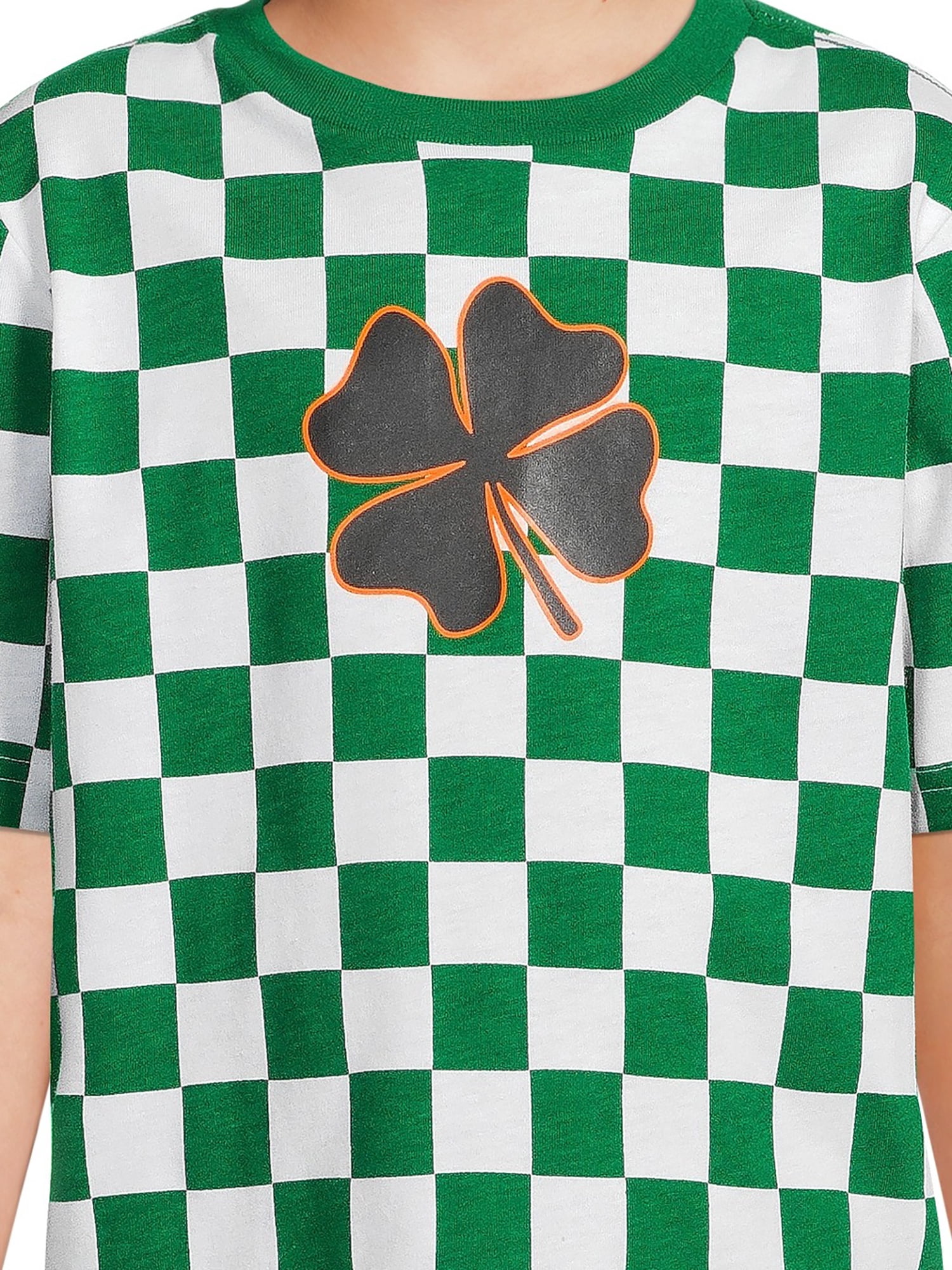 Saint Patrick’s Day Boys Big Shamrock Check T-Shirt, Sizes 4-18 & Husky