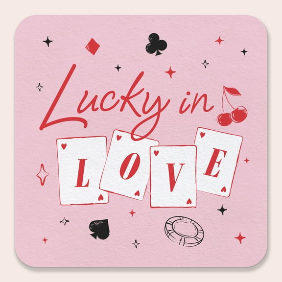 Big Dot of Happiness 25 Ct Lucky in Love Drink Coasters, 4-Inch Disposable Square Paper Coasters for Las Vegas Bachelorette Party, Decor for Drinks