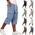 thumbnail image 7 of Nestiefly Mens Shorts Cargo Relaxed Fit Waffle Below Knee Drawstring Capri Pants Elastic Waist Work Baggy Summer Lounge Wear Brown 2XL, 7 of 7