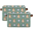 thumbnail image 2 of Coolnut Adorable Cute Cat Storage Basket Foldable Storage Bin, Canvas Rectangular Storage Basket with Leather Handles for Home Closet & Office Decor Gifts, 2 of 7