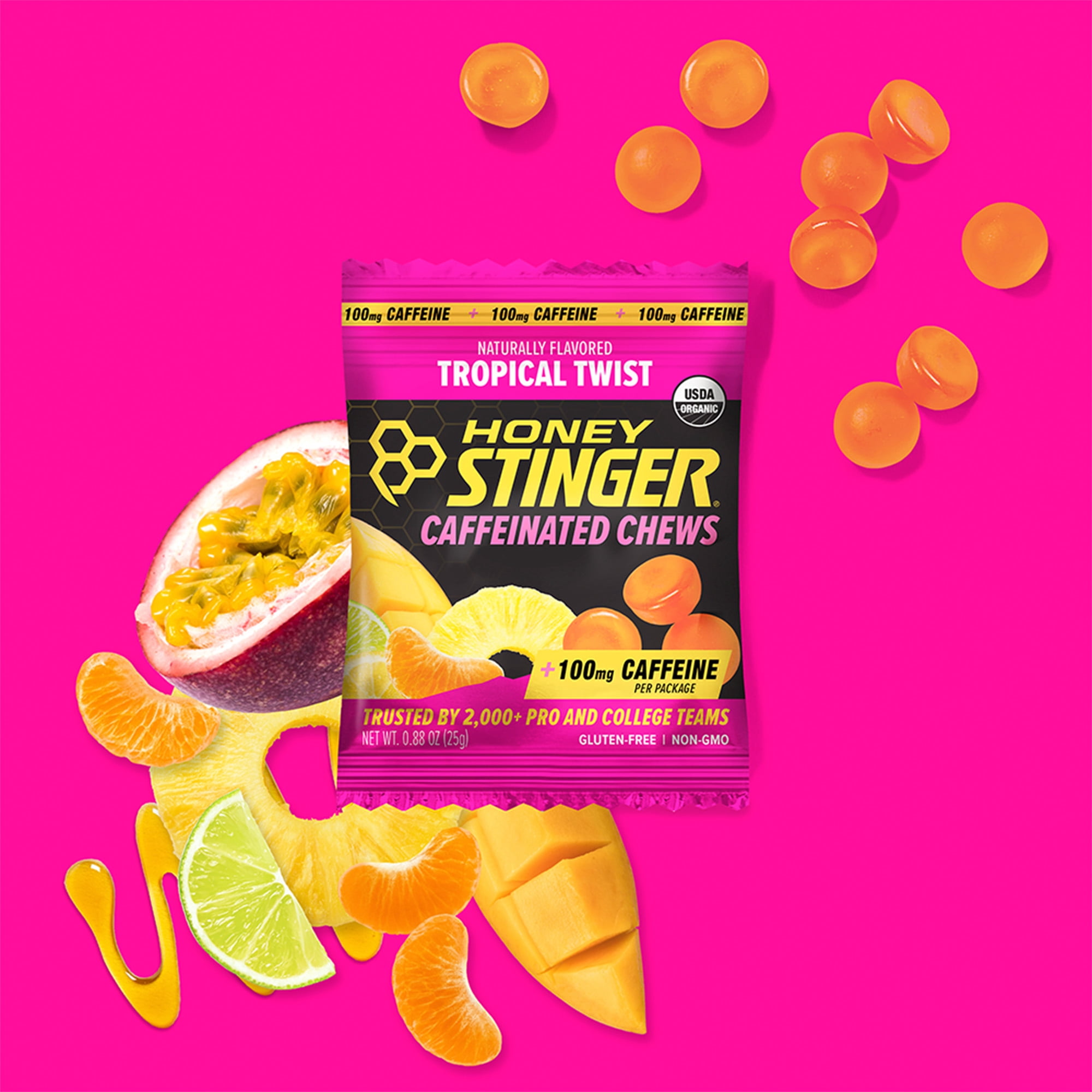 Honey Stinger Organic High Caffeinated Energy Chews, Tropical Twist, 12 Count