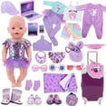 thumbnail image 2 of Ropa de muñeca, zapatos, traje de maleta, lindo flamenco púrpura, pijama de saco de dormir, apto para muñeca de Niña Americana de 18 pulgadas, muñeca bebé nacida de 43cm, 2 of 4