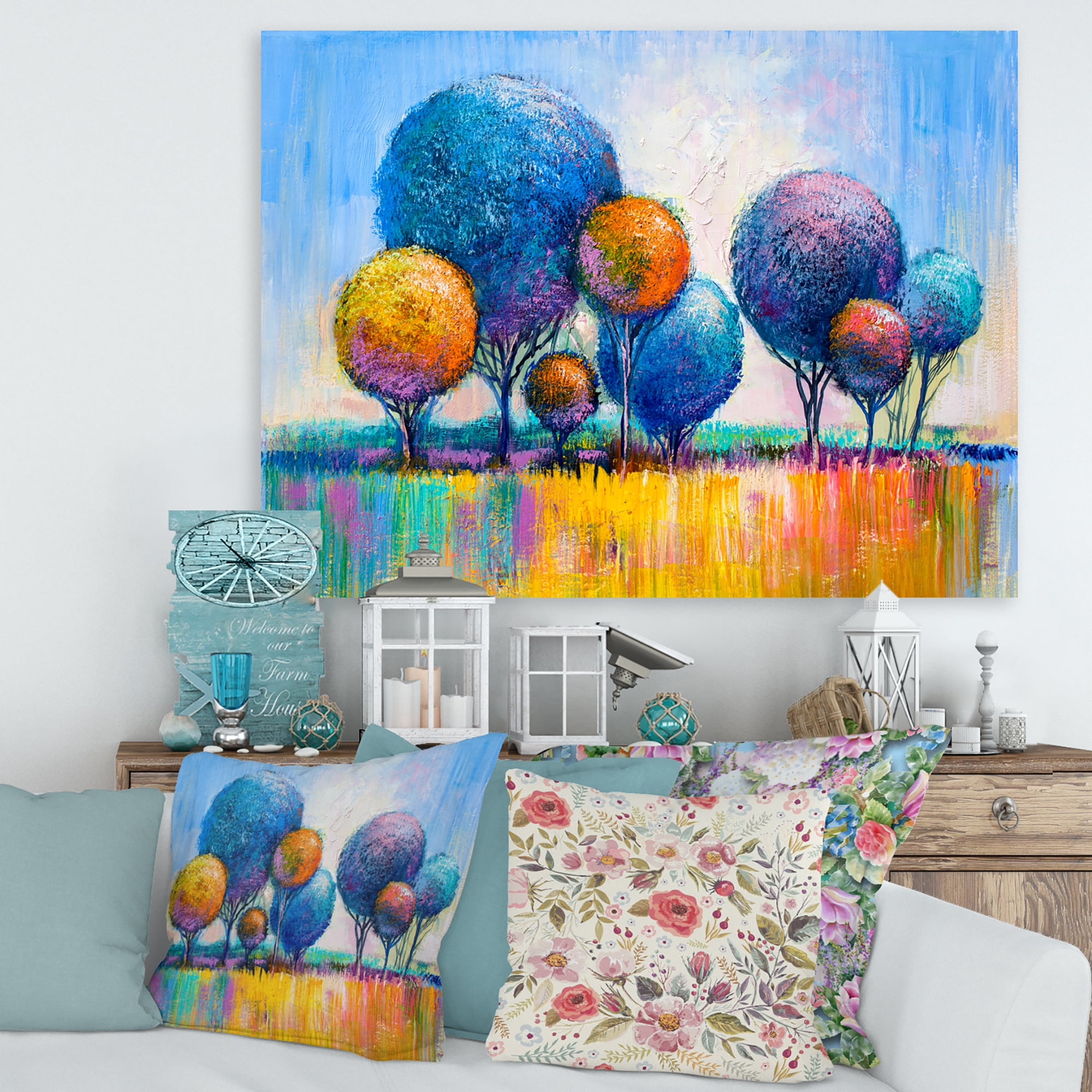 Designart ' Autumn Colorful Fantasy Trees IV ' Modern Canvas Wall Art Print