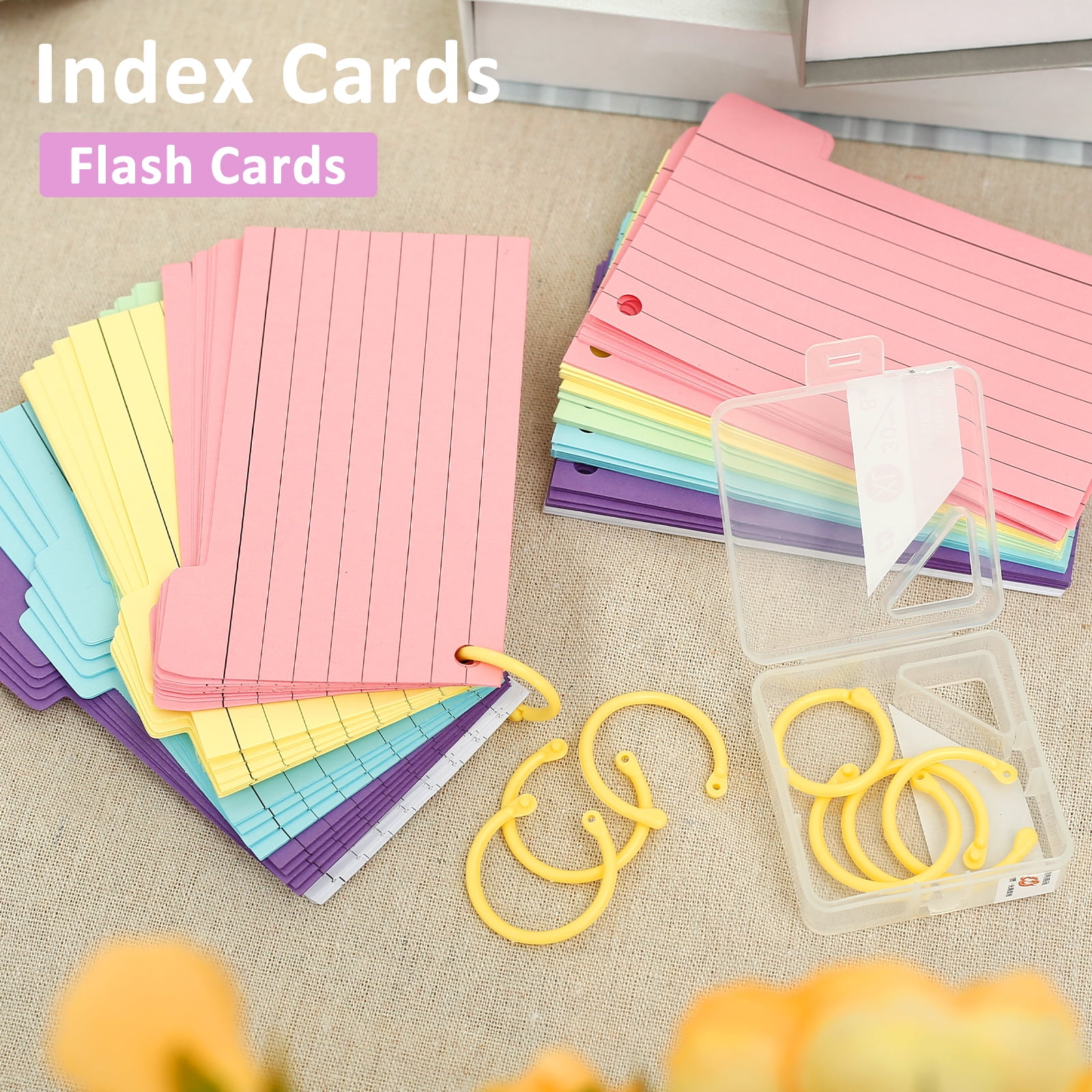 Tabbed Index Cards 300Pcs with 8 Binder Rings Portable Index Note Cards, Compact Lined Index