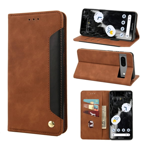 Feishell for Google Pixel 7 6.3 inch Wallet Case,Shockproof Ultra Thin Premium PU Leather Magnetic Closure Card Slots Cash Pocket TPU Bumper Shock Absorbing Flip Kickstand Phone Cover,Brown