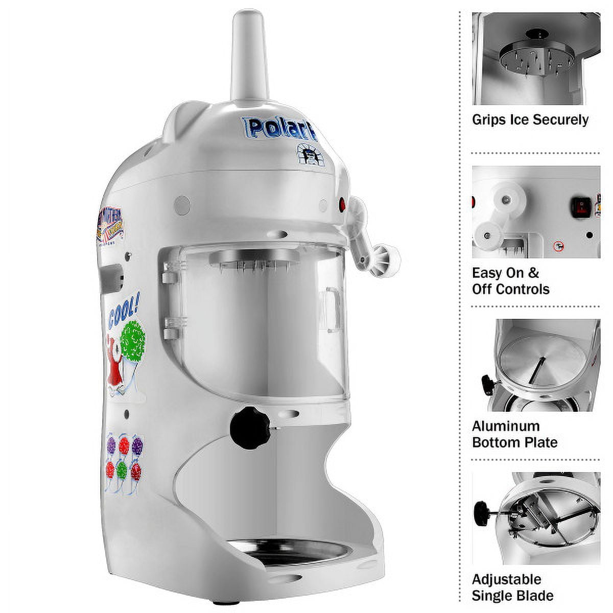 Great Northern Popcorn Snow Cone Machine Ice Shaver with 250W Motor, White