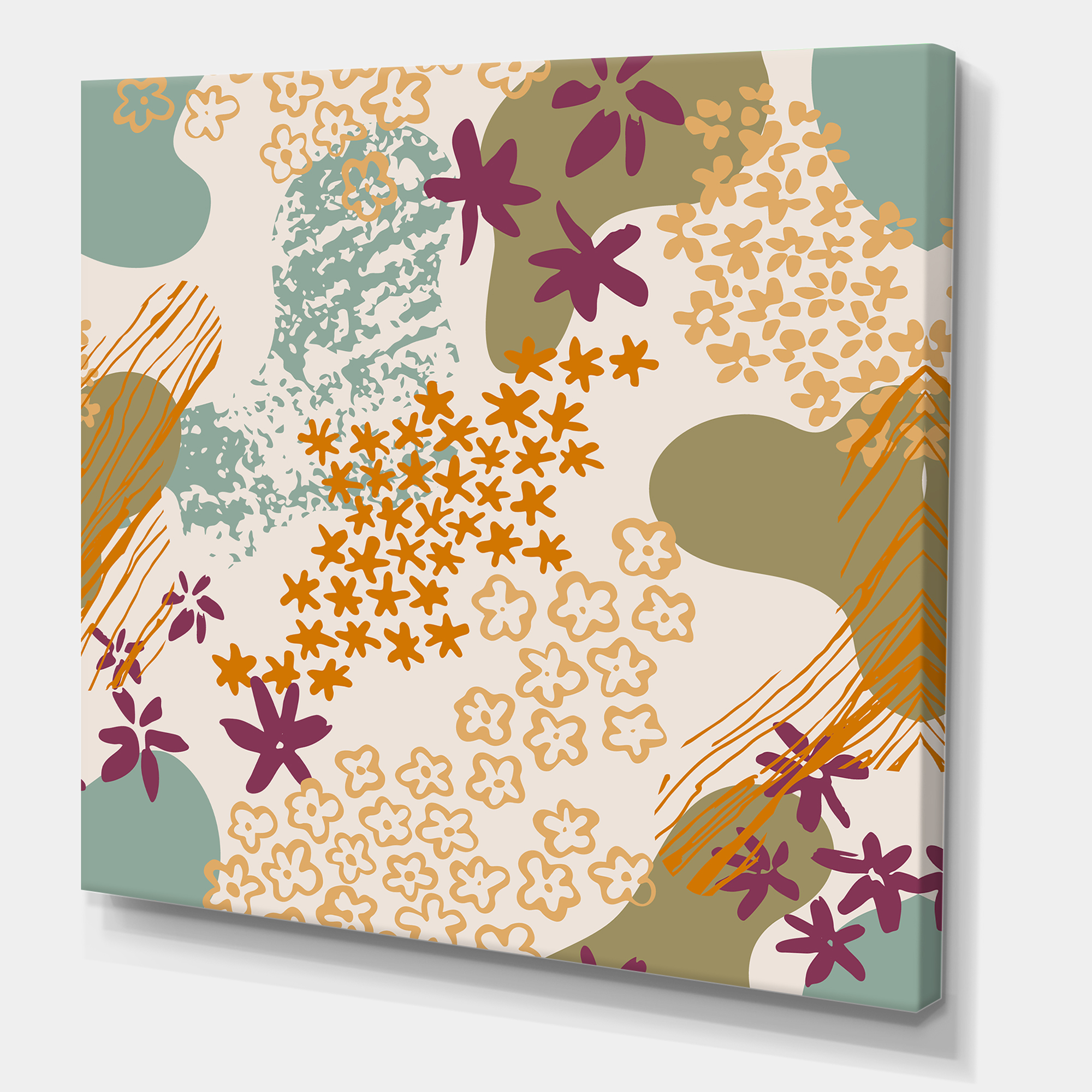 Designart ' Fluid Shapes and Flowers Silhouettes ' Modern Canvas Wall Art Print