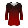 thumbnail image 4 of Htigea Womens Notch V Neck Tshirts Dressy 3/4 Sleeve Tunic Tops Trendy Gradient Color Pullover Tee Comfy Summer Fall Blouse Red,XL, 4 of 5