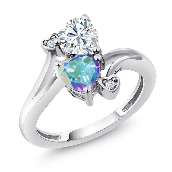 Gem Stone King 925 Sterling Silver White Moissanite Mercury Mist Mystic Topaz Ring for Women (1.83 Cttw, Heart Shape 6MM, Gemstone Birthstone, Size 5)