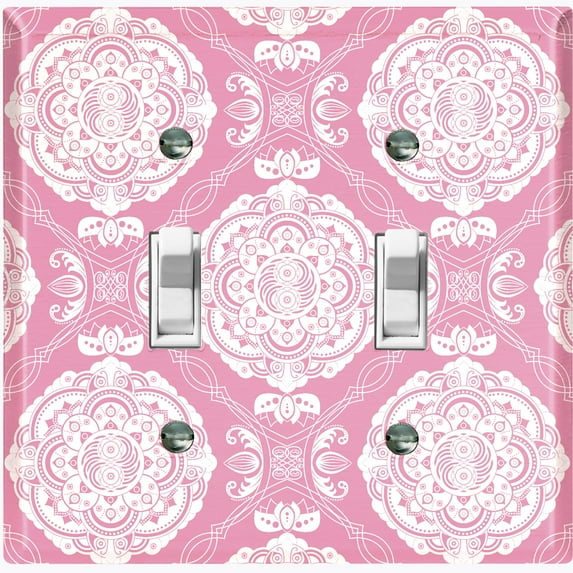 Metal Light Switch Plate Cover Mandala Pink White Floral Pattern Damask MDL076