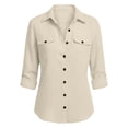 thumbnail image 3 of AherBiu Button down Shirt for Women Cotton Linen Lapel V Neck Long Sleeve Tops Vintage Lightweight Blouse(X-Large,Beige), 3 of 8