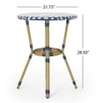 thumbnail image 3 of IVV 21.75” Round Bistro Dining Table with Aluminum Frame and Rattan Top in Blue/White, French Country Style for Indoor/Outdoor Use, 3 of 8