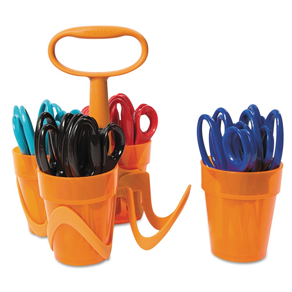 Fiskars Premium 5" Blunt Kids Scissors Classpack with Caddy, 24Count