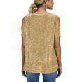 thumbnail image 4 of Womens Sparkly Sequin Top Cold Shoulder Glitter Short Sleeve Blouses Tops Loose Fit Evening Club Glitter Sparkly Blouse Outfits Dressy Party Blouse Shirts, 4 of 7