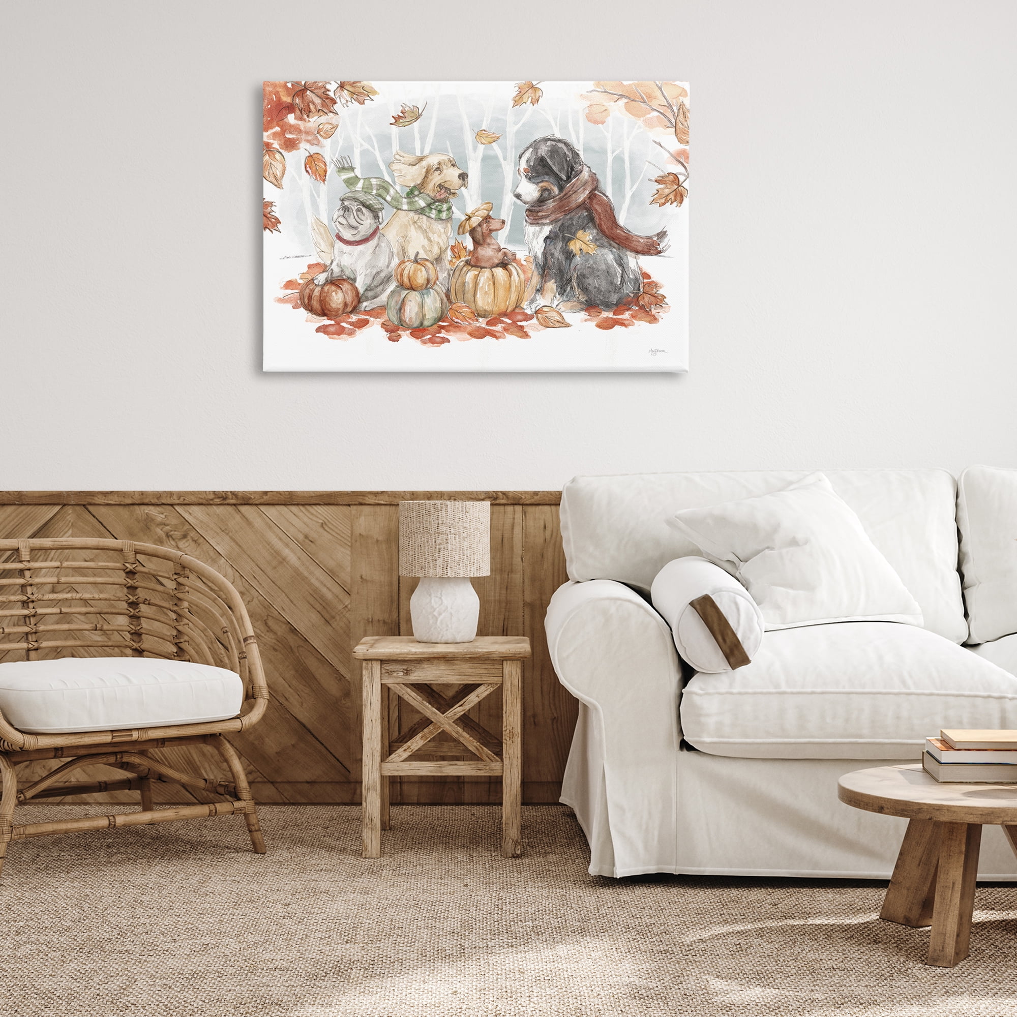 Stupell Industries Autumn Fun Dogs Holiday Painting Gallery Wrapped Canvas Art Prints Wall Art, 36 x 24