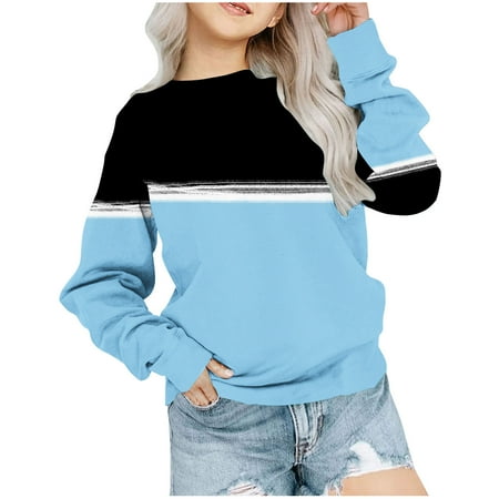 

Hpgjzj Kids Sweatshirts 2024 - Long Sleeve Color Block Fall Round Neck Pullover Knit Tops Cute Casual Sweaters