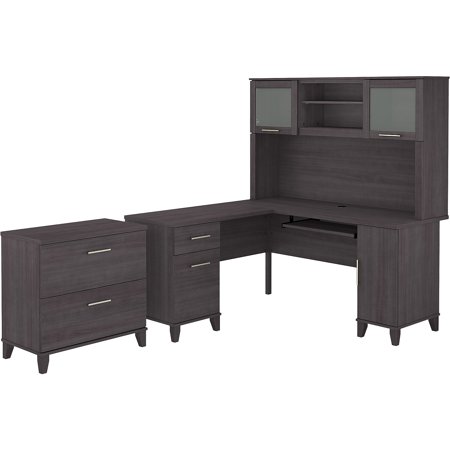 UPC: 0042976119973 | Bush Furniture Somerset 60W L Shaped Desk with Hutch and Lateral File Cabinet in Storm Gray