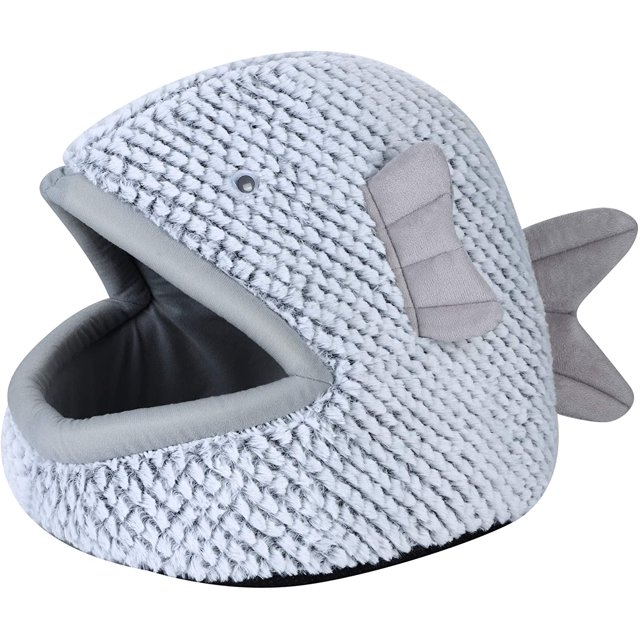 Acogedora casa para gatos, cúpula, acogedora cueva, perrera, cesta para perros, linda forma de pez, almohada para mascotas, casa para gatitos, cama pequeña para cachorros, gris S Sailing Electrónica