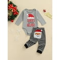 thumbnail image 3 of FOCUSNORM Unisex Baby Christmas Clothes Set, Letter Print Tops+Striped Patchwork Pants, 3 of 8