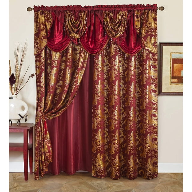Cortina GLORY RUGS Jacquard borgoña-oro 140x213 cm