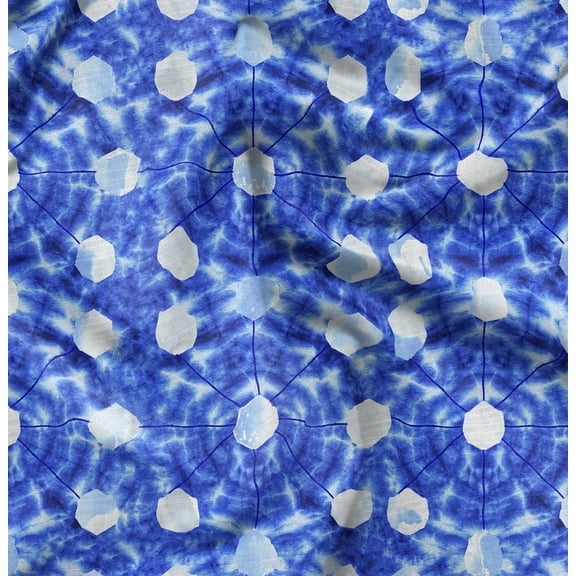 Soimoi Pure Silk Blue Fabric By the Yard - 42 Inch Wide - Geometric Tie & Dye - Geo Harmony: Geometric Patterns in Tie & Dye Printed Fabric