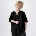thumbnail image 2 of FFENYAN Oversized V Neck Long Sleeve Button Cotton Linen Shirt for Big Girls - Cotton Linen Summer Solid Color Shirt 3-11Y - Perfect for Casual Wear Summer Outings, 2 of 9