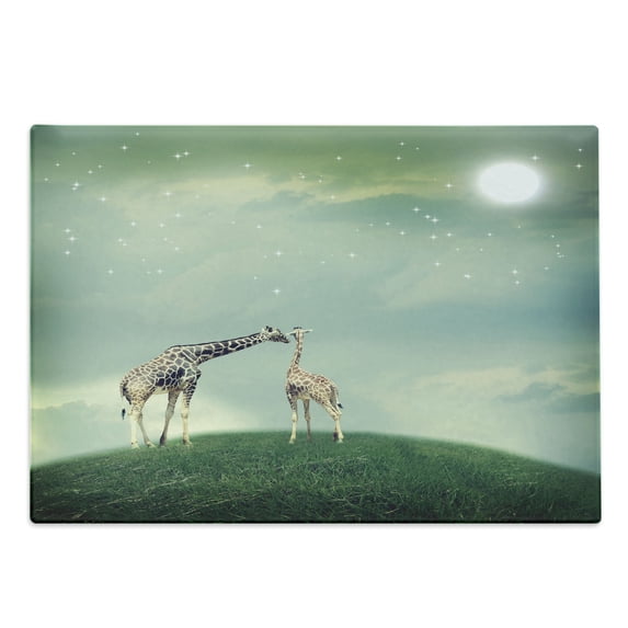 Giraffe Cutting Board, Mother Animal on Meadow Atmosphere Stars Romance Moon Image, Decorative Tempered Glass Cutting and Serving Board, Large Size, Multicolor, by Ambesonne