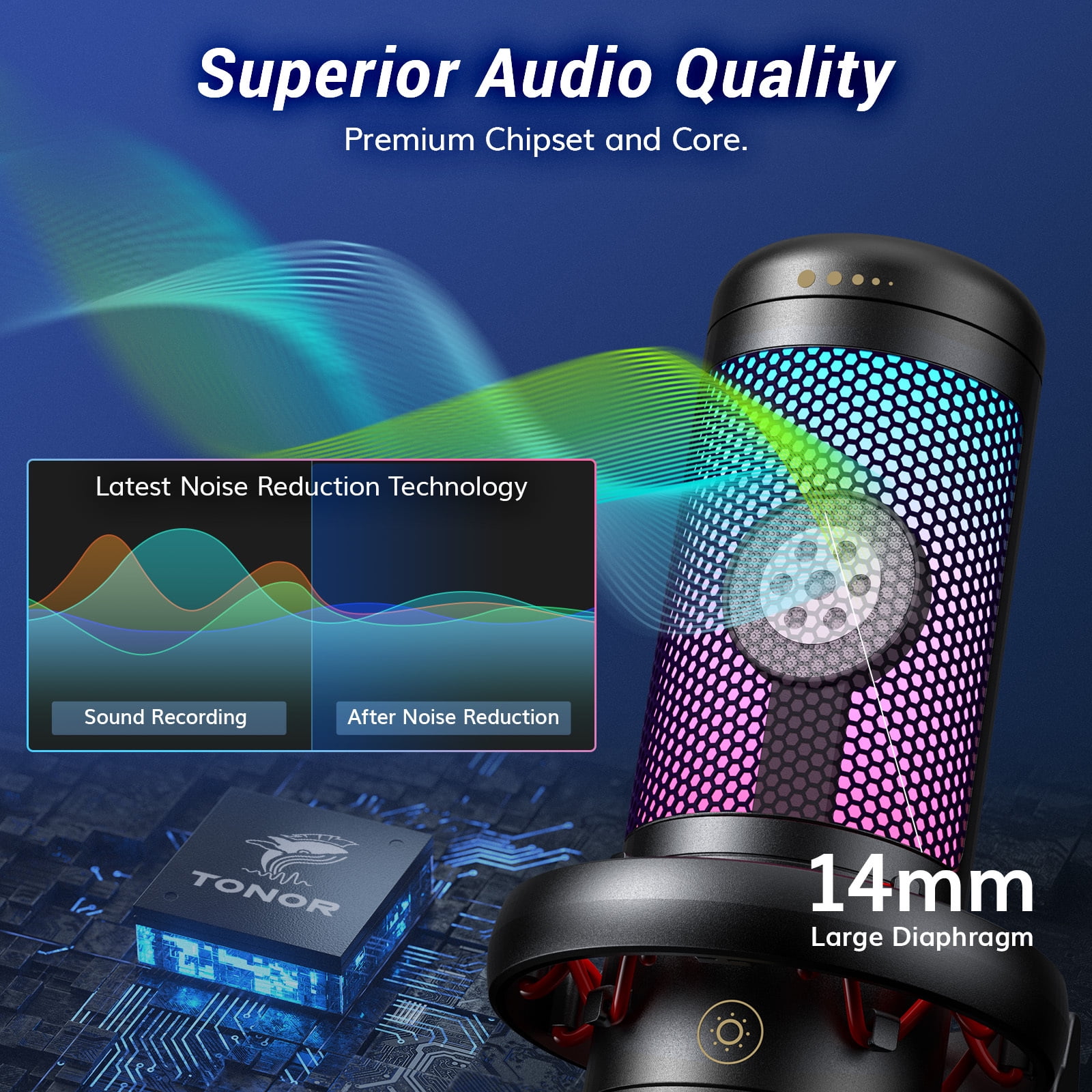 USB- Compatible RGB Gaming Microphone with Boom Arm & Shock Mount - USB- Condenser Mic Suitable for Streaming, Podcasting, Voice Recording, PC Computer Setup, Pop Filter System for Studio Recording