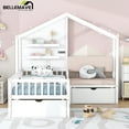 thumbnail image 2 of Bellemave Twin Size House Bed with Fence, Wireless Charging and Drawers Twin Storage Platform Bed with Upholstered Bench and LED Lights L-shaped Wooden House Bed for Teens, White, 2 of 12