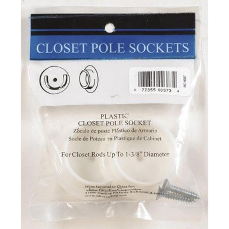 RP003725 Closet Pole Socket, White Plastic, 2Pk. Quantity 1