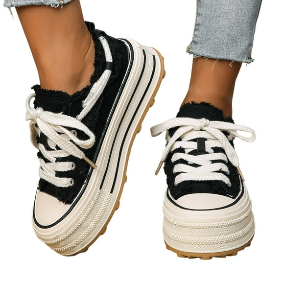 Women's Slip On Loafers for a Effortless Classic Style Casual Shoes With Thick Sole For Everyday Wear Stylish Low Top Sneakers Lace Up Design Comfortable Fashion Footwear All Seasons Jeans