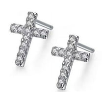PJ Jewelry Cross White Cubic Zirconia Stud Earrings, 4 ct, 24k White Gold Plated Sterling Silver