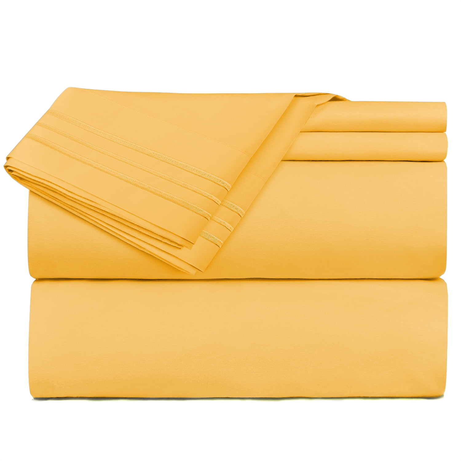 Clara Clark Premier 1800 Microfiber Collection 3-Line Bed Sheet Set, Twin Size, Yellow