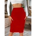 thumbnail image 4 of Red High-Waisted Bodycon Pencil Skirt Slim Fit Midi Length Solid Color, 4 of 7