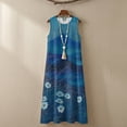 thumbnail image 4 of Xoenoiee Daisy Grass Mountain Print Women's Cotton Linen Maxi Dresses Round Neck Sleeveless Flowy Linen Long Dress with Pockets, Lightweight Summer Beach Vacation Outfits, L, 4 of 7