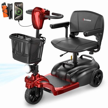 iScooter Mobility Scooter, 3 Wheels Mobility Scooter for Adults & Seniors, Electric Wheelchair Device with LED Headlight, Basket, Cup Holder, Detachable, Lightweight and Convenient