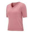 thumbnail image 6 of Women's Short Sleeve Knit Tee Round Neck Loose Fit Hem Detail Casual Top, 6 of 9
