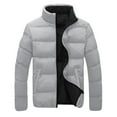 thumbnail image 4 of Zipper Puffer Jackets for Men Stand Collar Quilted Outerwear Lightweight Contrast Sherpa-Lined Tops Thickened Winter Warm Coat Color Block Ski Bubble Coat Casual Fashion Long Sleeve Shirts, 4 of 5