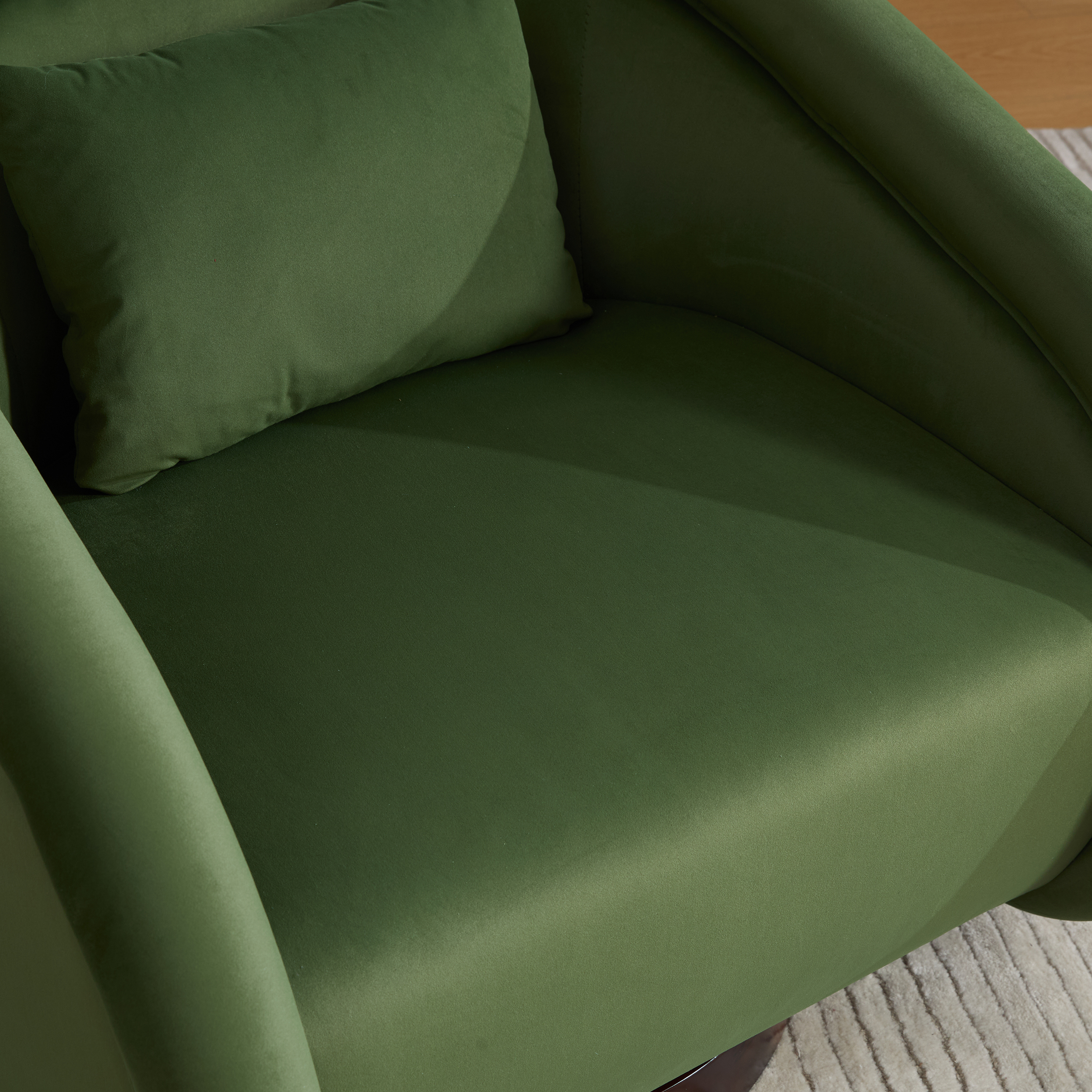 Lunale Swivel Accent Barrel Chair with Plush Pillow, 360 Degree Modern Pumpkin-Shaped Armchair for Living Room, Green Velvet