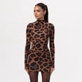 thumbnail image 4 of Women's Leopard Print O-Neck Long Sleeve Hips Wrapped Mini Dress, Sexy, 4 of 15