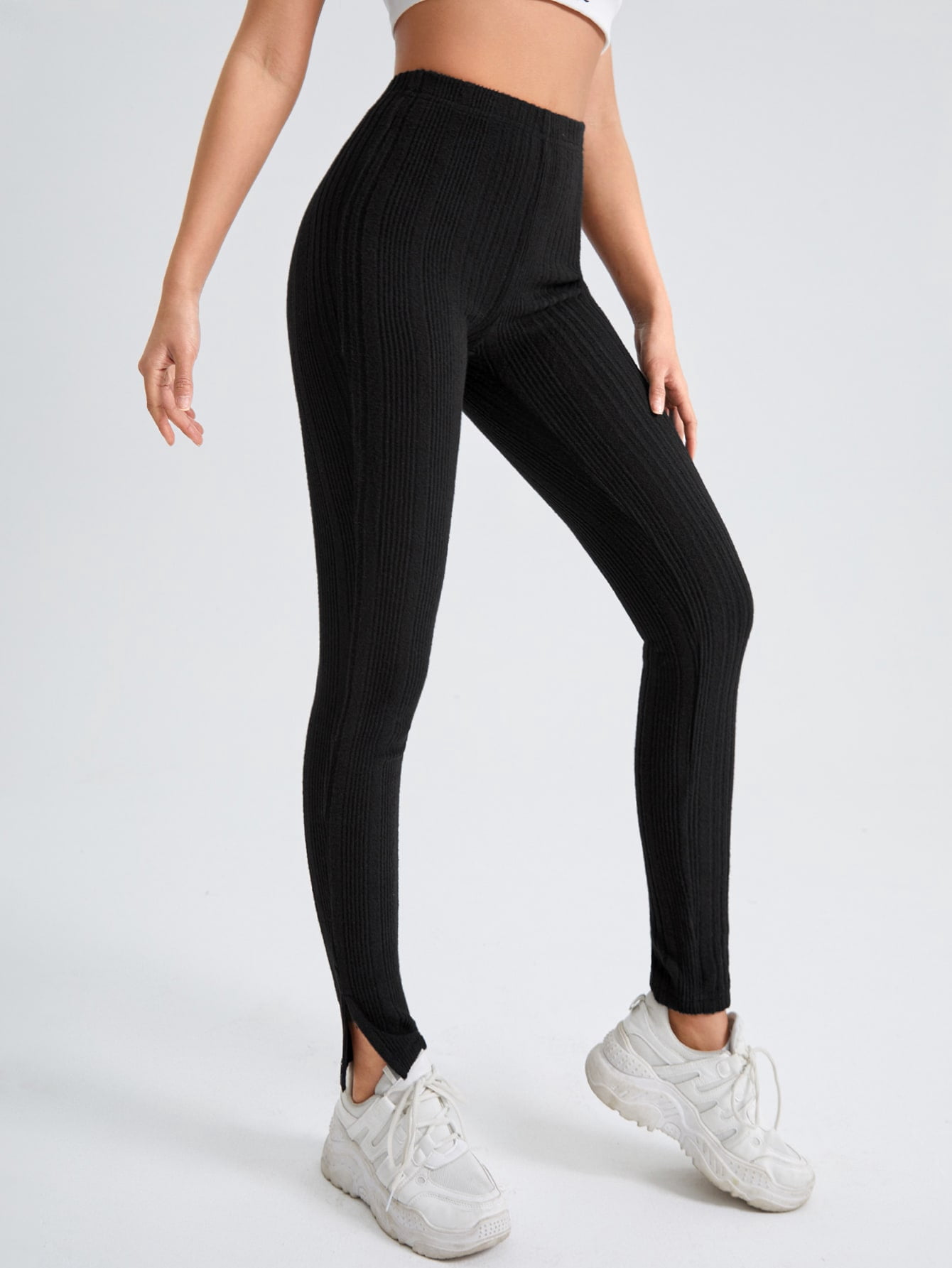 Split Hem Rib knit Leggings Petite 