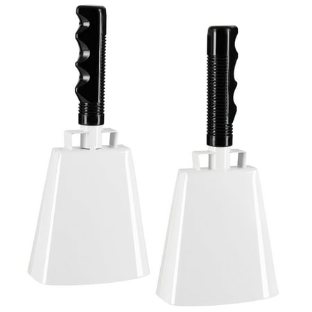 2 Pack 9.75-inch Cowbells for Sporting Events, Percussion Noise Makers with Handle for Football Games, Stadiums (White)